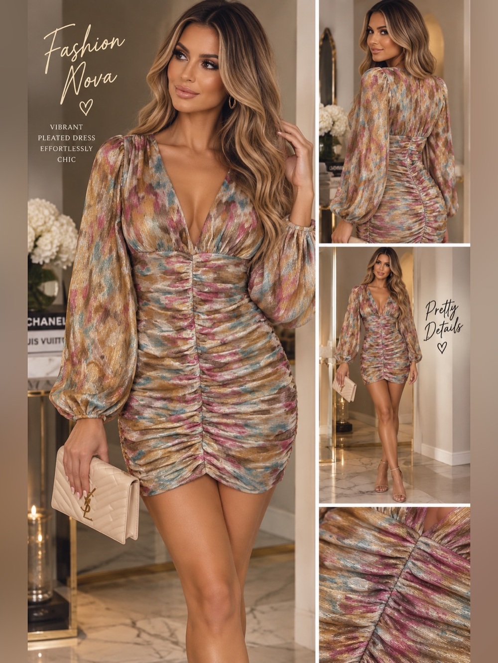 Fashion Nova Vibrant Pleated Dress